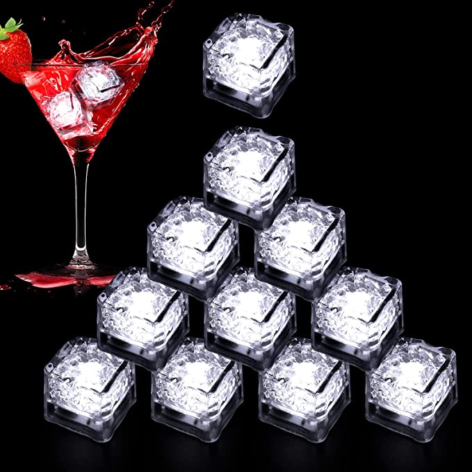 Light Up Ice Cubes, 12 PCS White LED Ice Cubes Liquid Activated