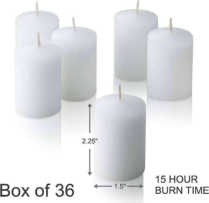 White Votive Candles - Box of 36 Unscented - 15 Hour Burn