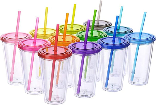 Cupture 12 Insulated Double Wall Tumbler Cup with Lid, Reusable Straw & Hello Name Tags, Colors may vary