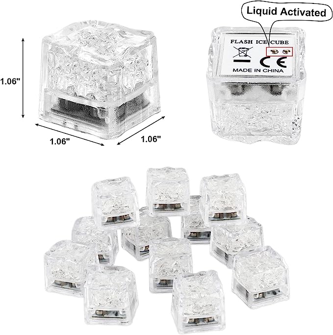 Light Up Ice Cubes, 12 PCS White LED Ice Cubes Liquid Activated